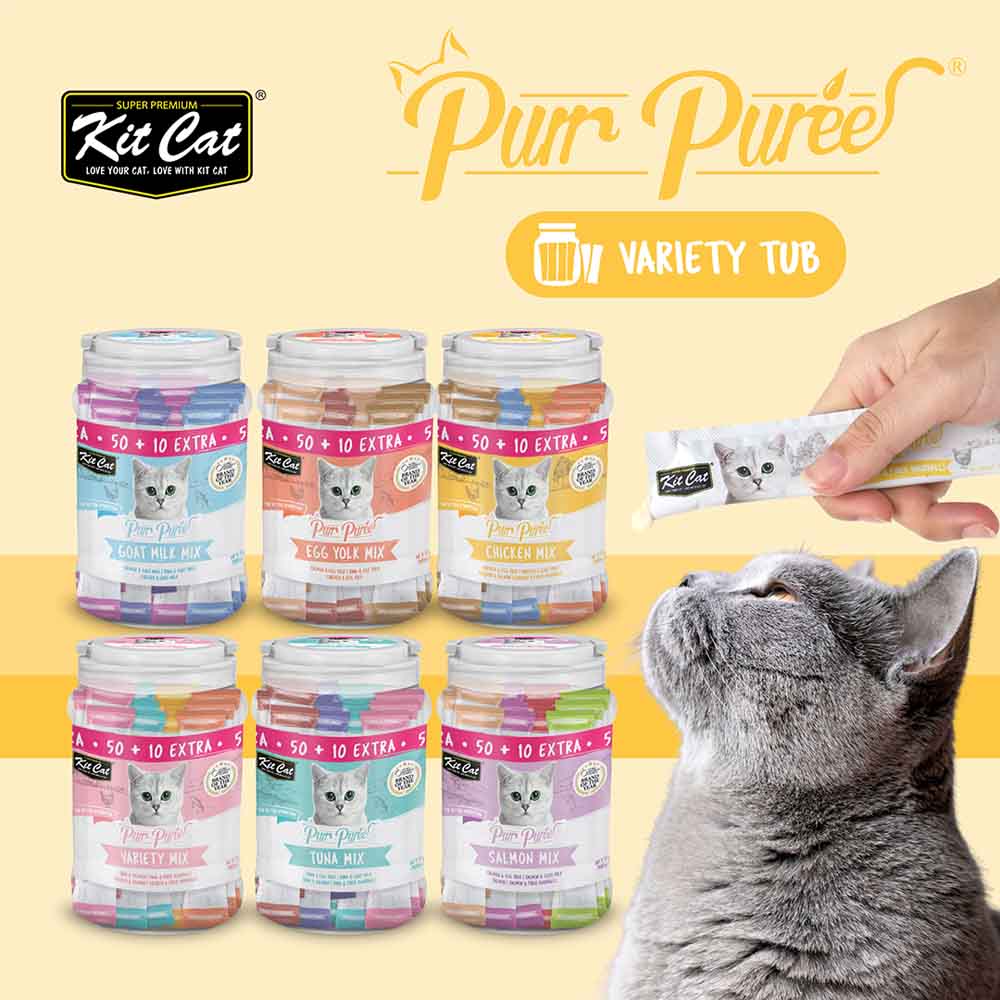 Kit Cat Purr Puree Variety Mix Assorted Grain-Free Liquid Cat Treats 60 Sticks