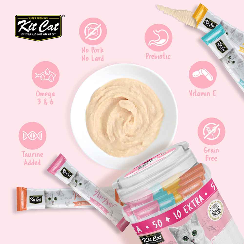 Kit Cat Purr Puree Variety Mix Assorted Grain-Free Liquid Cat Treats 60 Sticks