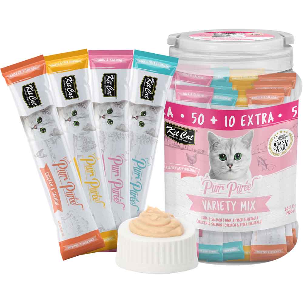 Kit Cat Purr Puree Variety Mix Assorted Grain-Free Liquid Cat Treats 60 Sticks