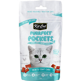 3 FOR $9: Kit Cat Purrfect Pockets Skin & Coat Care Cat Treats 60g