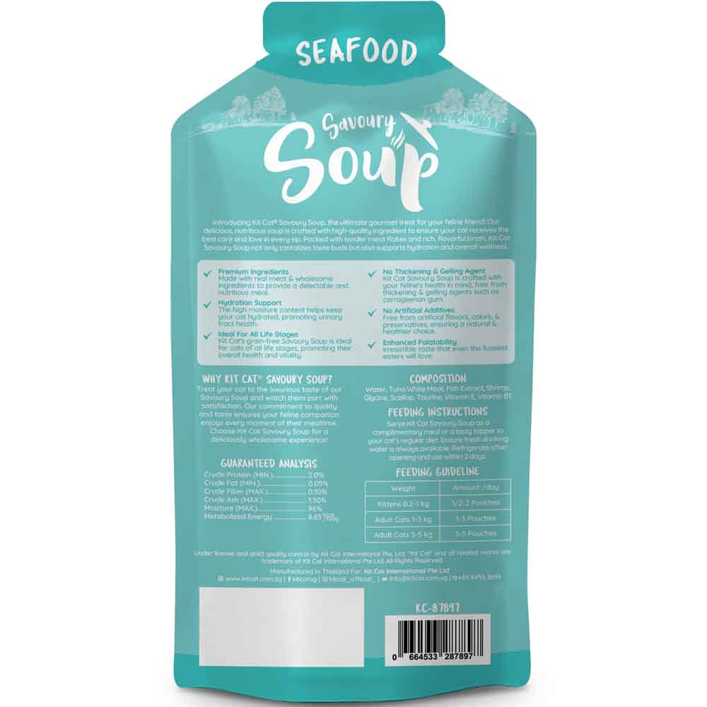 Kit Cat Savoury Soup Seafood Wet Pouch Cat Food (50g x 6)