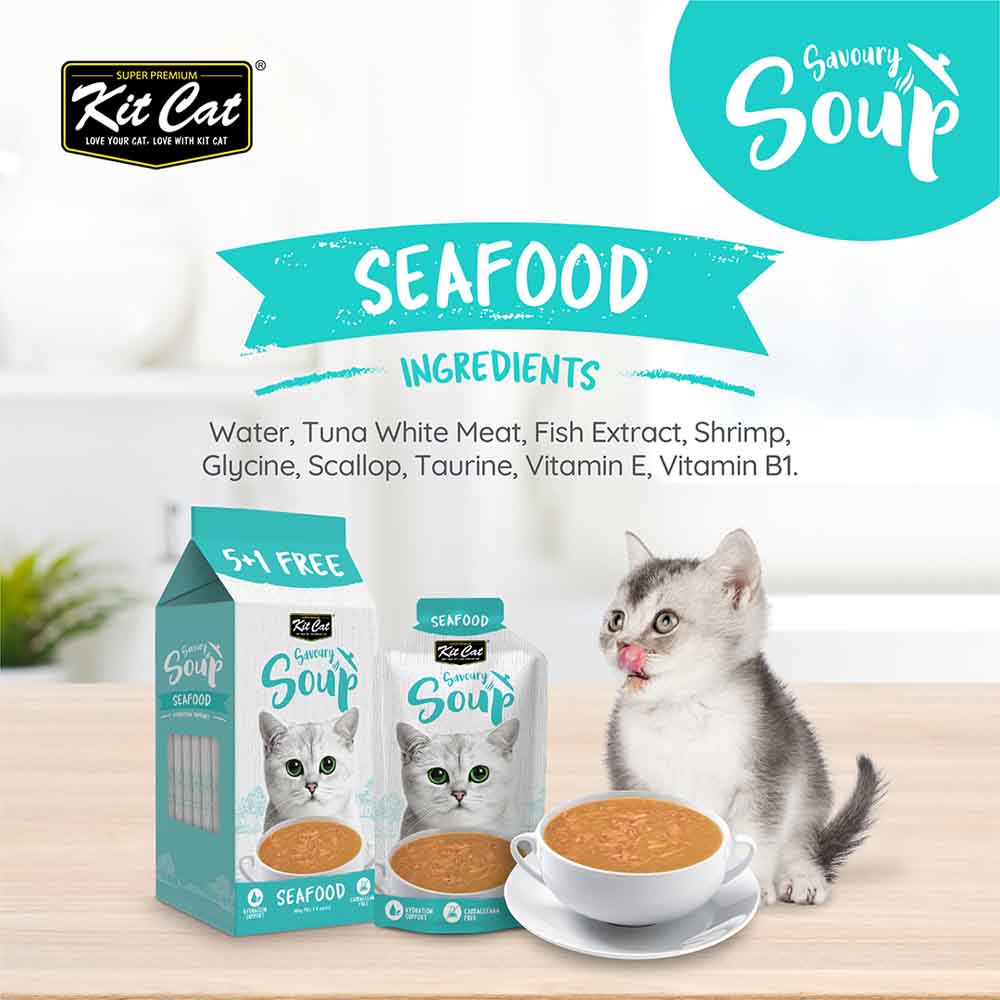 Kit Cat Savoury Soup Seafood Wet Pouch Cat Food (50g x 6)