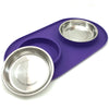 Messy Cats Double Silicone Feeder With Stainless Steel Cat Bowls (Purple)