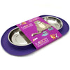Messy Cats Double Silicone Feeder With Stainless Steel Cat Bowls (Purple)