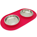 Messy Cats Double Silicone Feeder With Stainless Steel Cat Bowls (Watermelon)