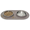 Messy Cats Double Silicone Feeder With Stainless Steel Cat Bowls (Grey)