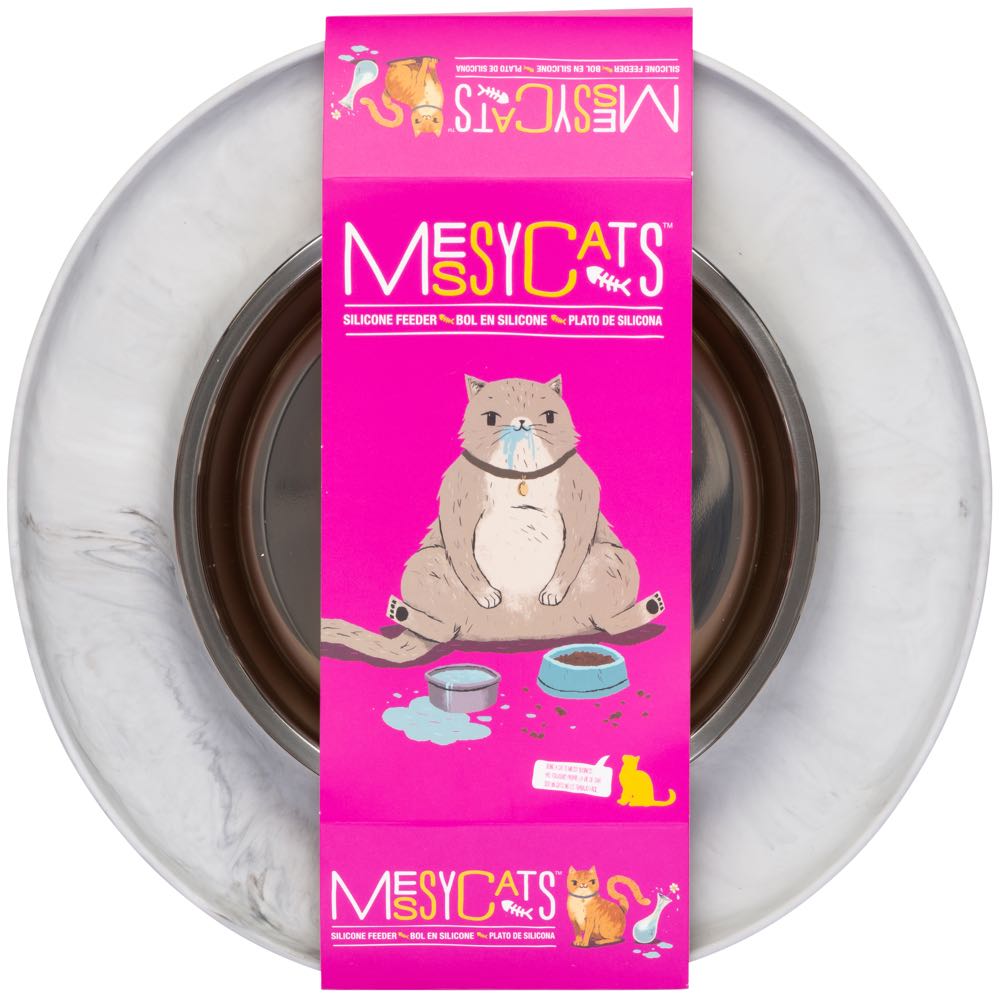 Messy Cats Single Silicone Feeder With Stainless Steel Cat Bowl (Marble
