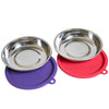 Messy Cats Stainless Steel Saucer Shaped Cat Bowls & Silicone Airtight Cat Bowl Lids Set 2pc