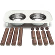 Messy Mutts Adjustable Elevated Double Feeder With Stainless Steel Dog Bowls (Light Grey, Faux Wood Legs)