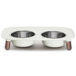 Messy Mutts Adjustable Elevated Double Feeder With Stainless Steel Dog Bowls (Light Grey, Faux Wood Legs)
