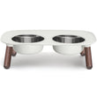 Messy Mutts Adjustable Elevated Double Feeder With Stainless Steel Dog Bowls (Light Grey, Faux Wood Legs)