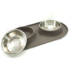 Messy Mutts Double Silicone Feeder With Stainless Steel Dog Bowls (Grey)