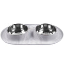 Messy Mutts Double Silicone Feeder With Stainless Steel Dog Bowls (Marble)