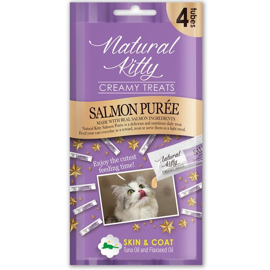 Natural Kitty Functional Skin & Coat Care Salmon Purée Creamy Liquid Cat Treats 48g