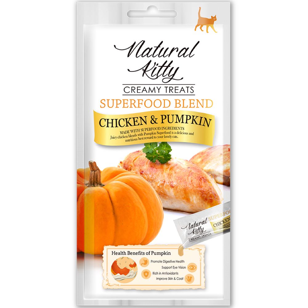 Natural Kitty Superfood Blend Chicken & Pumpkin Creamy Liquid Cat Treats 48g