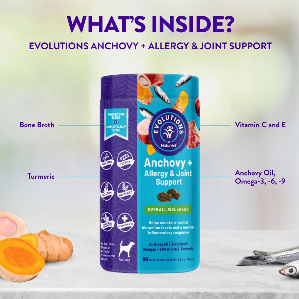 15% OFF: NaturVet Evolutions Anchovy + Allergy & Joint Support Supplement Chews For Dogs 90ct