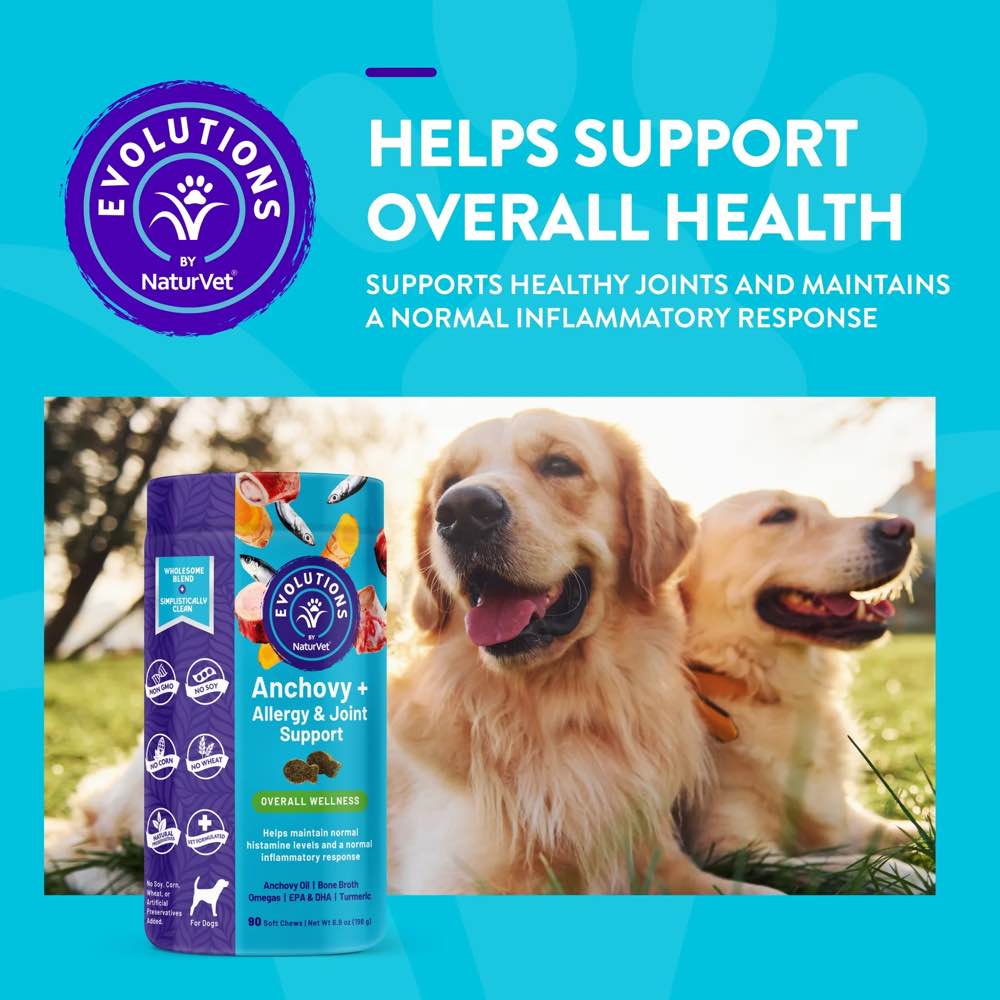 15% OFF: NaturVet Evolutions Anchovy + Allergy & Joint Support Supplement Chews For Dogs 90ct