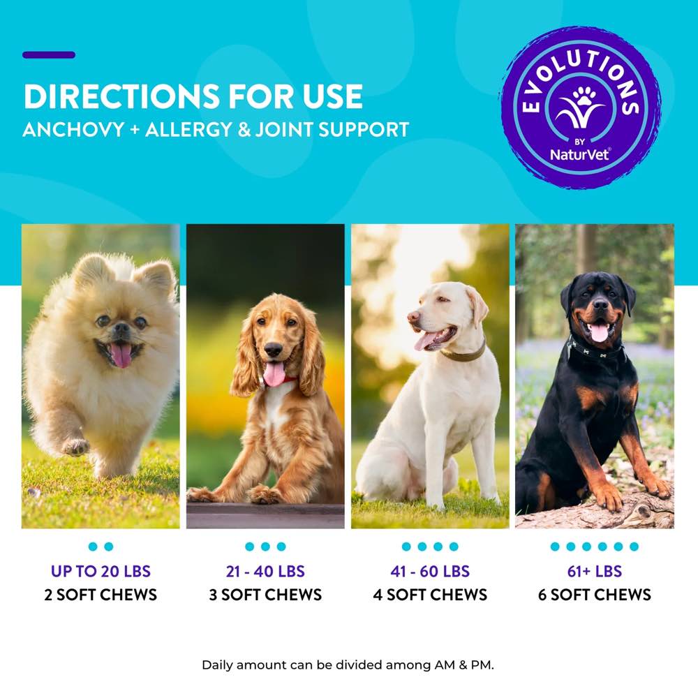 15% OFF: NaturVet Evolutions Anchovy + Allergy & Joint Support Supplement Chews For Dogs 90ct