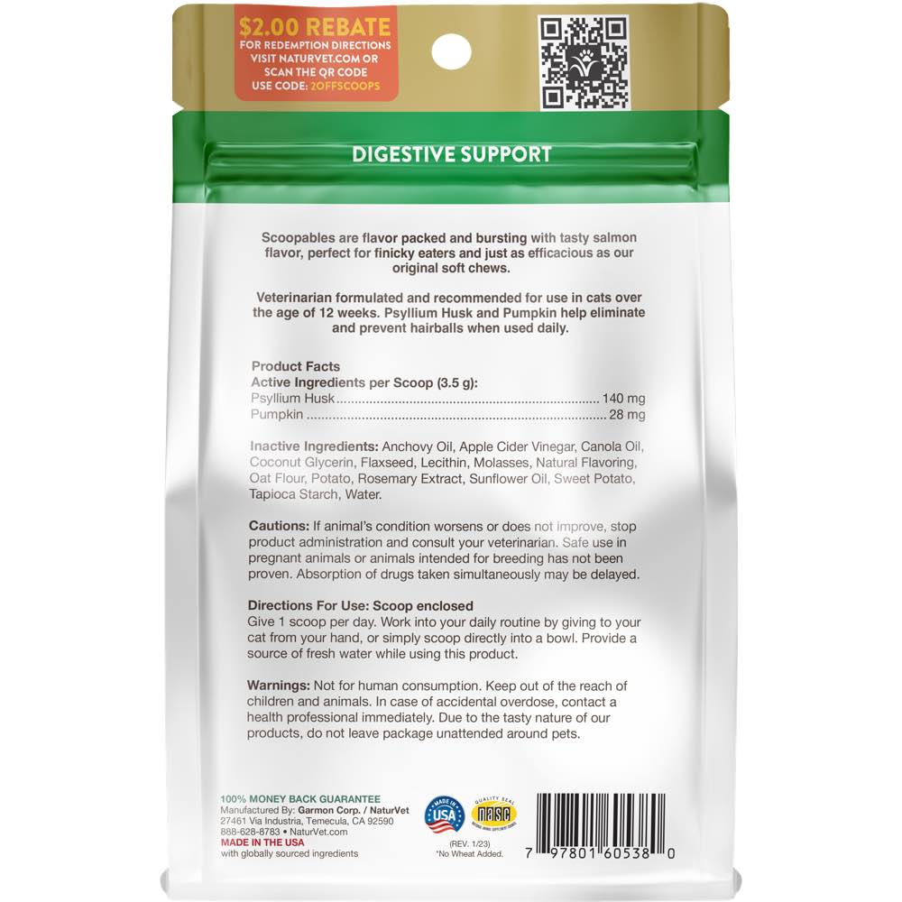 15% OFF: NaturVet Scoopables Hairball Aid Digestive Support Cat Supplement 5.5oz
