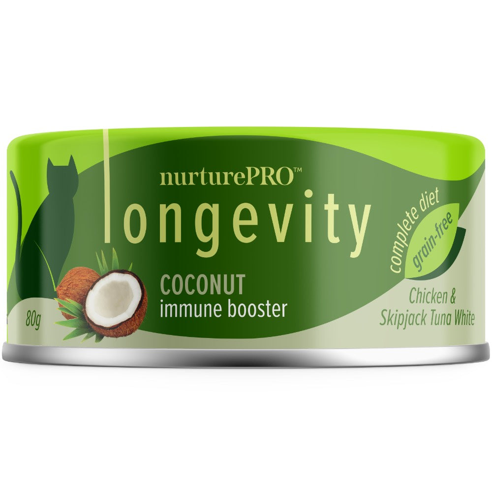 Nurture Pro Longevity Chicken & Skipjack Tuna White Meat With Coconut Canned Cat Food 80g