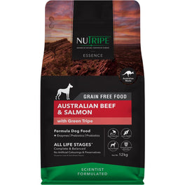 'BUNDLE DEAL w FREE TOPPER': Nutripe Essence Australian Beef & Salmon with Green Tripe Grain-Free Dry Dog Food