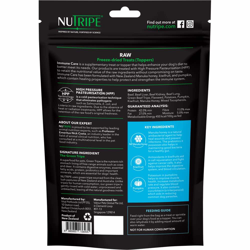 Nutripe Raw Immune Care Beef With Green Tripe Freeze-Dried Dog Treats (Toppers) 50g