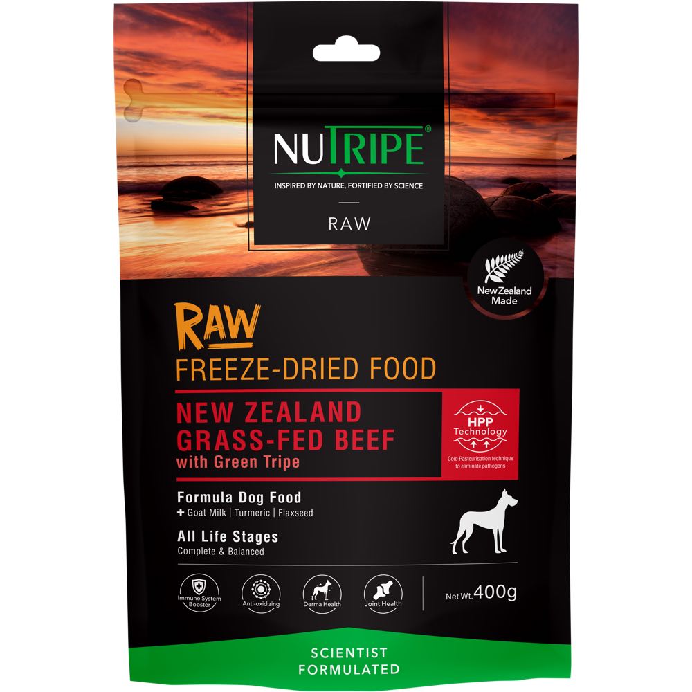 Nutripe Raw NZ Grass-Fed Beef With Green Tripe Grain-Free Freeze-Dried Dog Food 400g