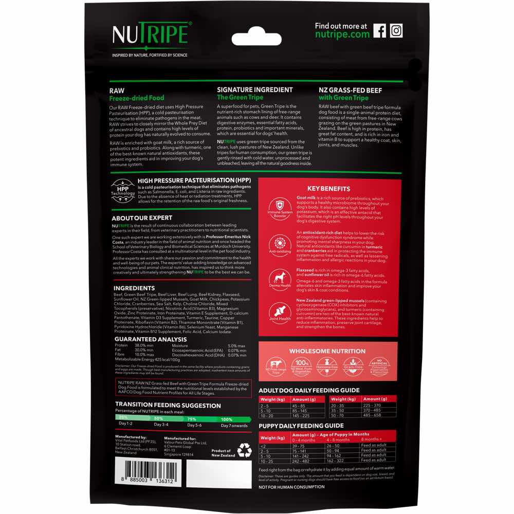 Nutripe Raw NZ Grass-Fed Beef With Green Tripe Grain-Free Freeze-Dried Dog Food 400g