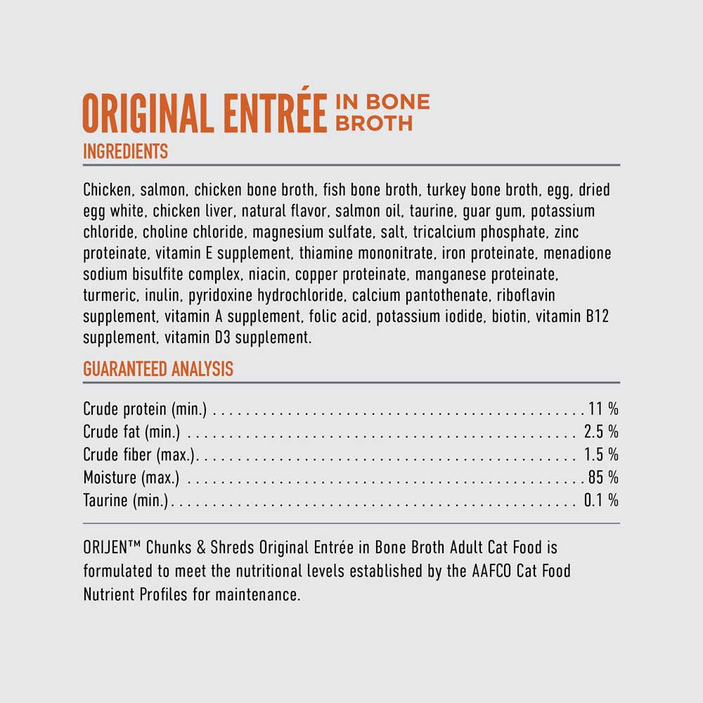 ORIJEN Chunks & Shreds Original Entree In Bone Broth Canned Cat Food - Kohepets