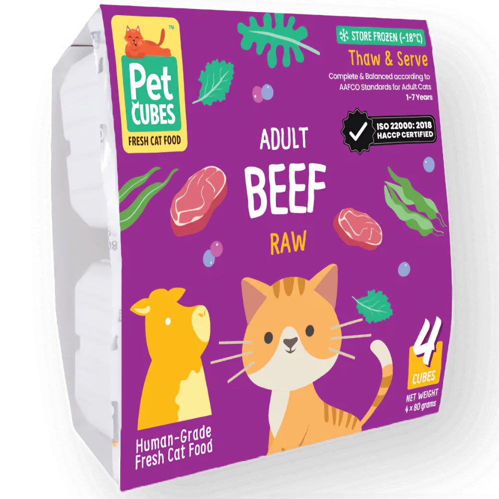 PetCubes Raw Beef Frozen Cat Food 1.28kg - Kohepets