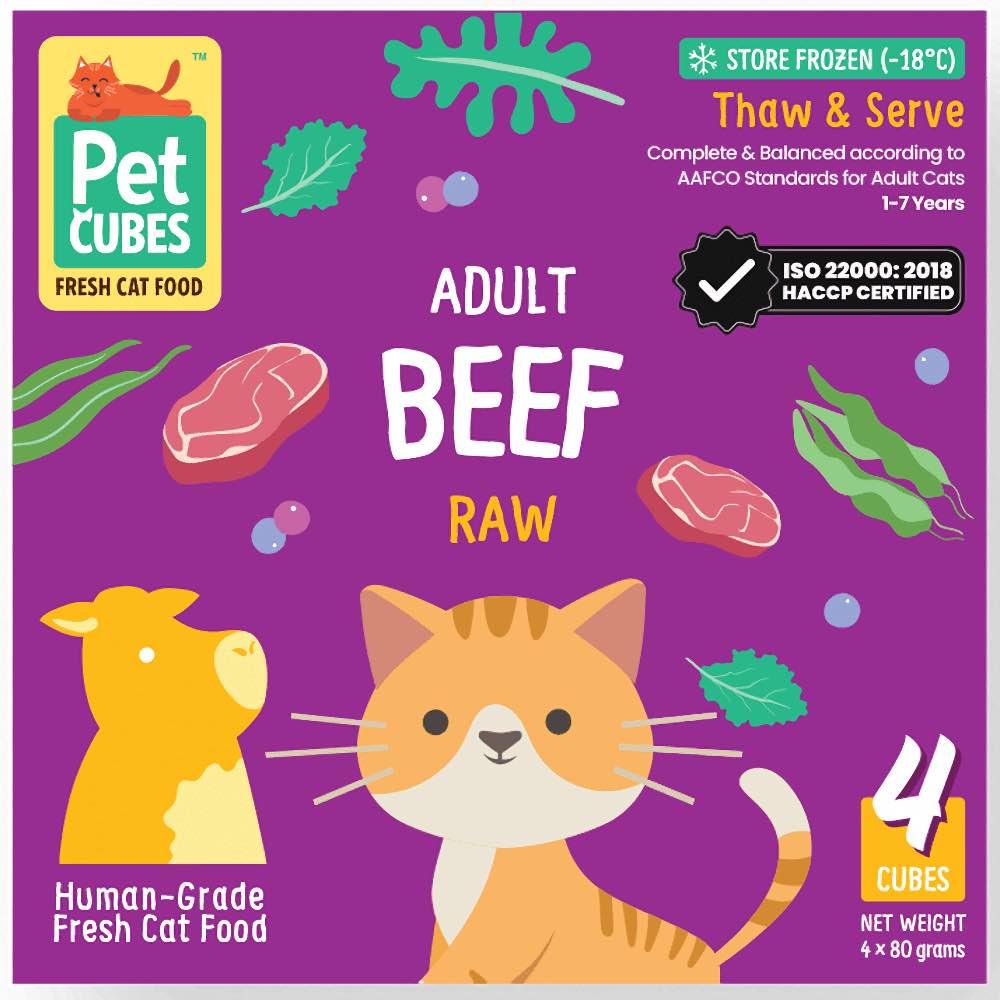 PetCubes Raw Beef Frozen Cat Food 1.28kg - Kohepets