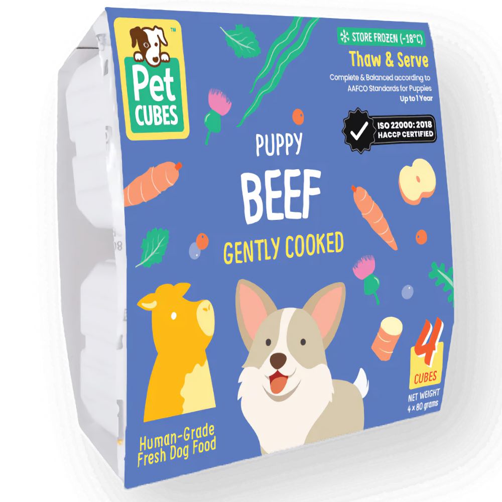 PetCubes Puppy Gently Cooked Beef Grain-Free Frozen Dog Food 2.24kg