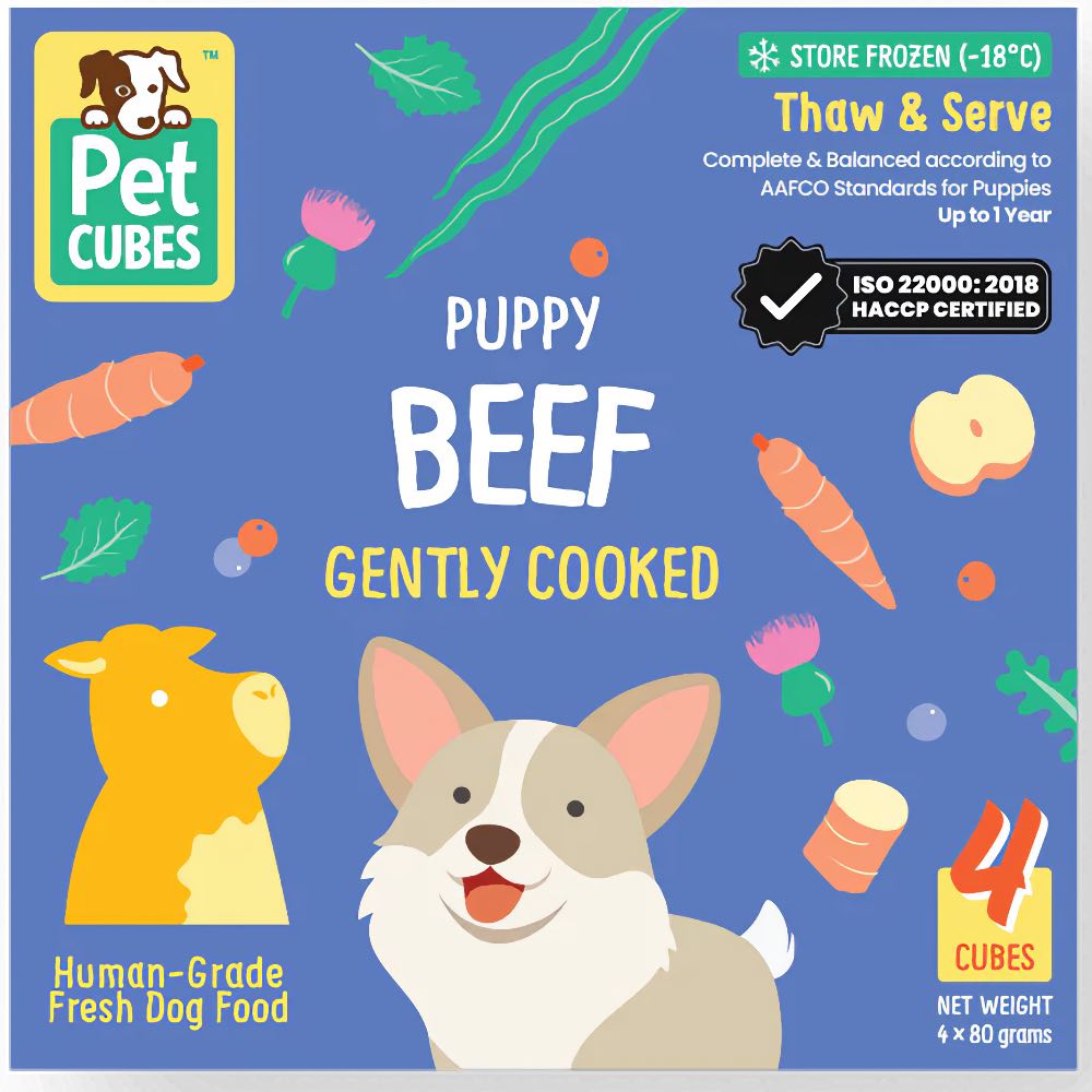 PetCubes Puppy Gently Cooked Beef Grain-Free Frozen Dog Food 2.24kg