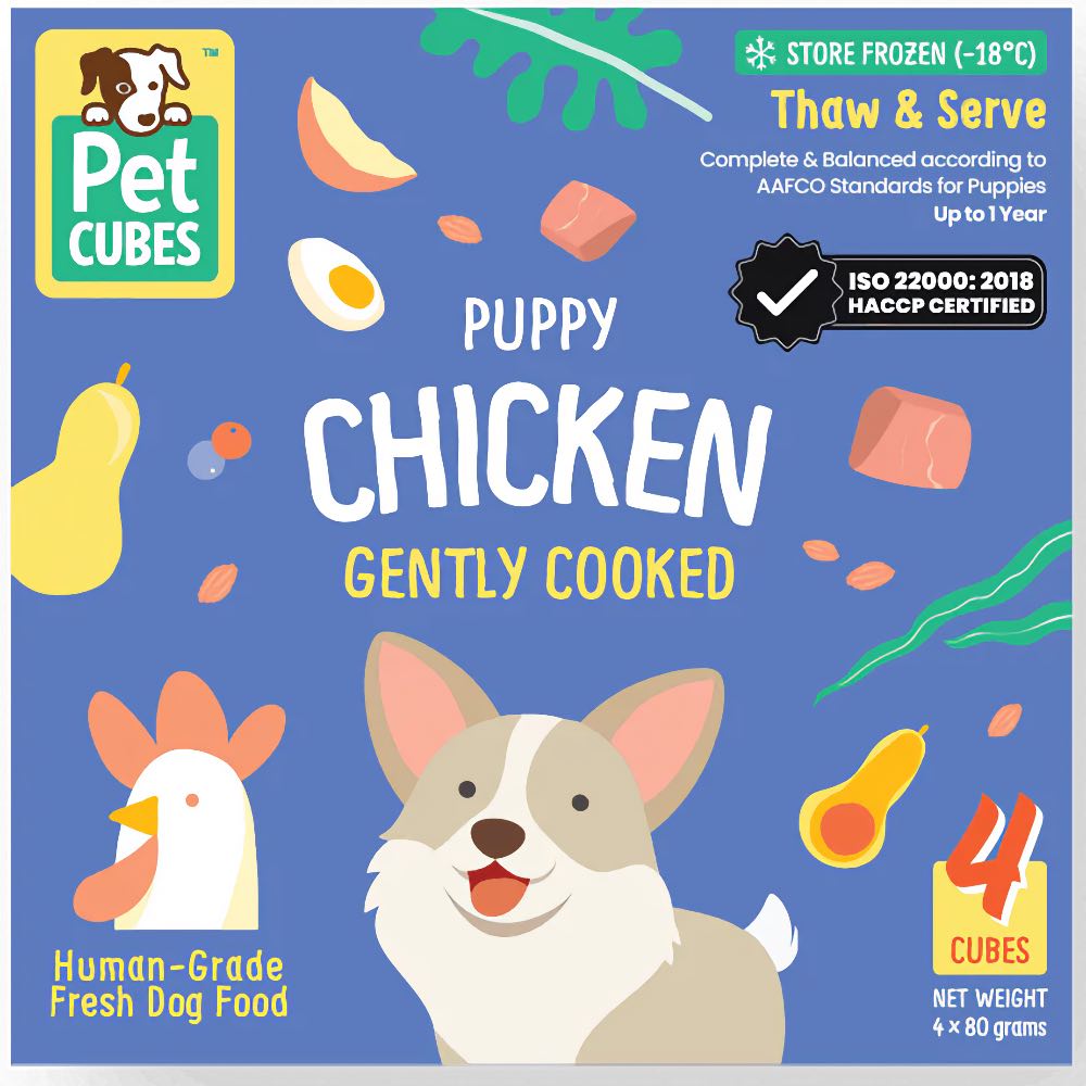 PetCubes Puppy Gently Cooked Chicken Grain-Free Frozen Dog Food 2.24kg
