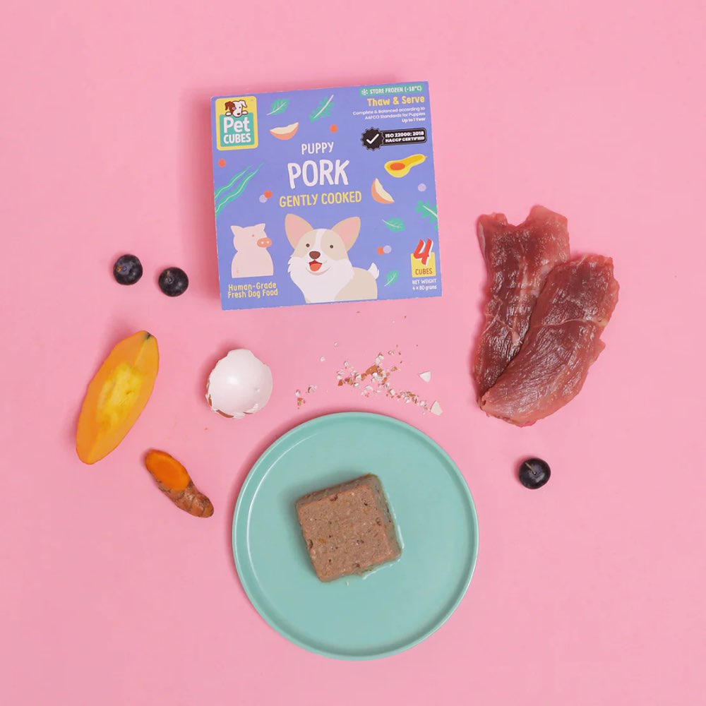 PetCubes Puppy Gently Cooked Pork Grain-Free Frozen Dog Food 2.24kg