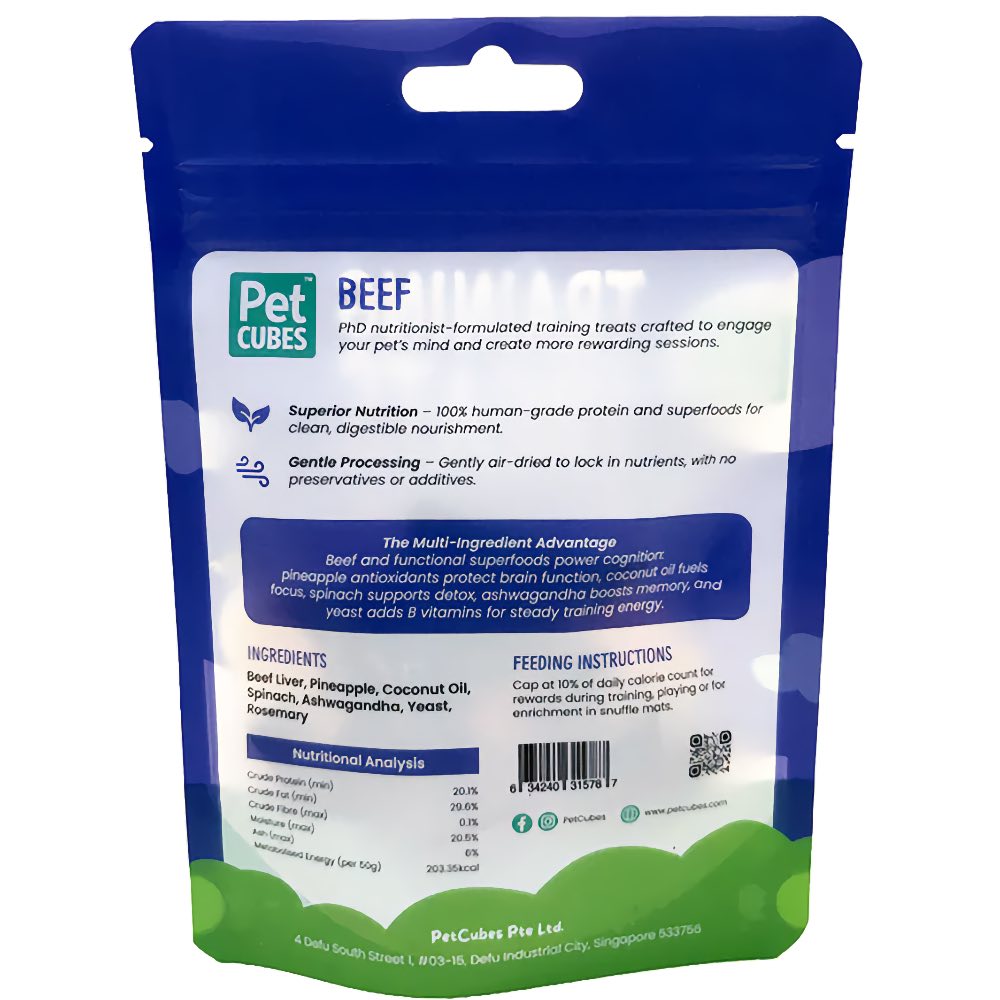 PetCubes Beef Air Dried Training Treats For Cats & Dogs 50g