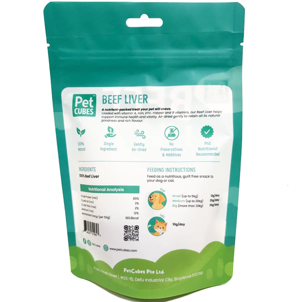 PetCubes Beef Liver Grain-Free Treats For Cats & Dogs 50g