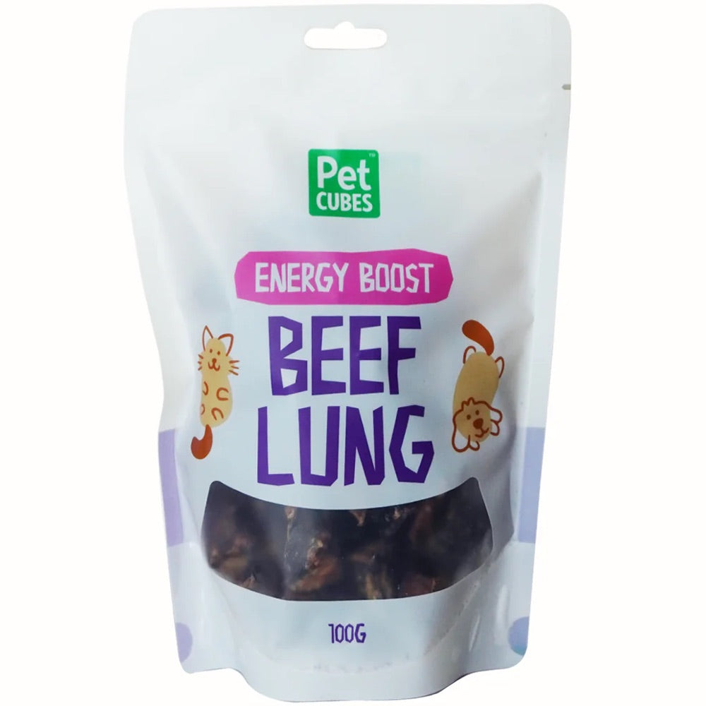 PetCubes Beef Lung GrainFree Treats For Cats & Dogs 100g Kohepets