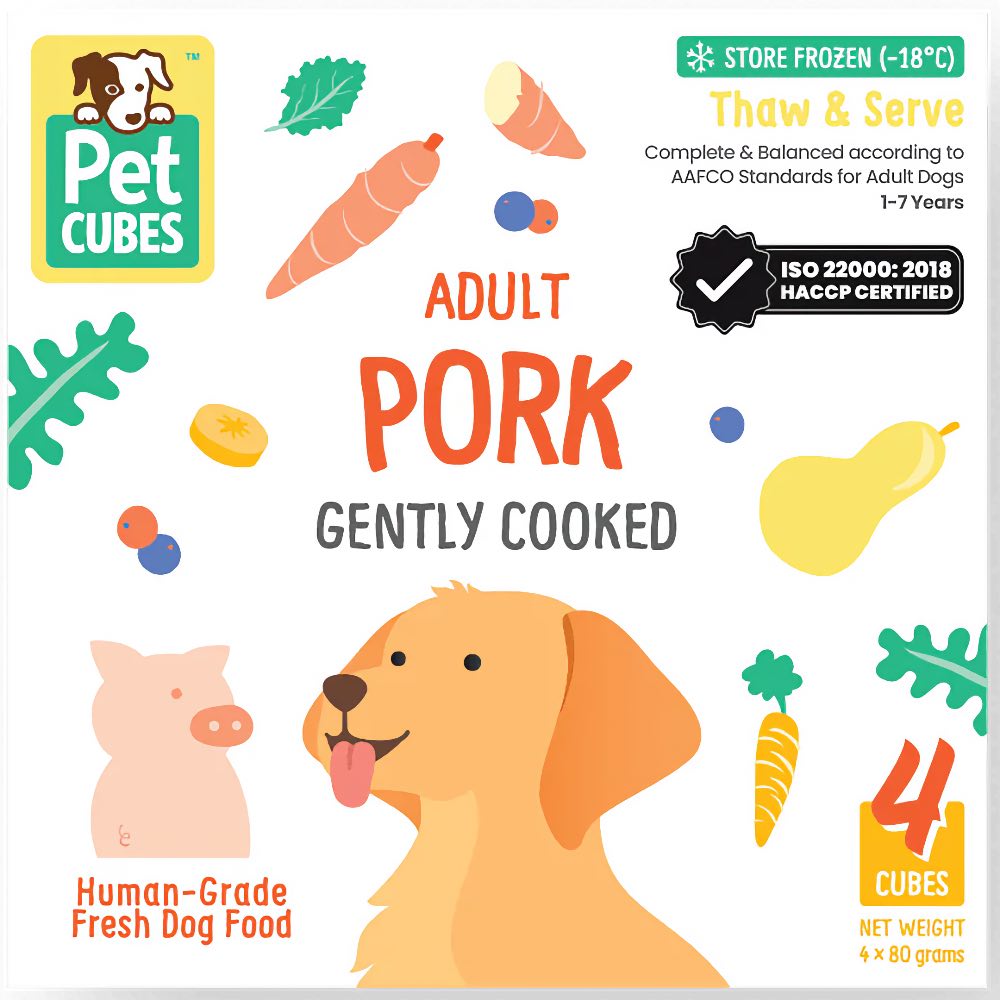 PetCubes Gently Cooked Pork Grain-Free Frozen Dog Food 2.24kg