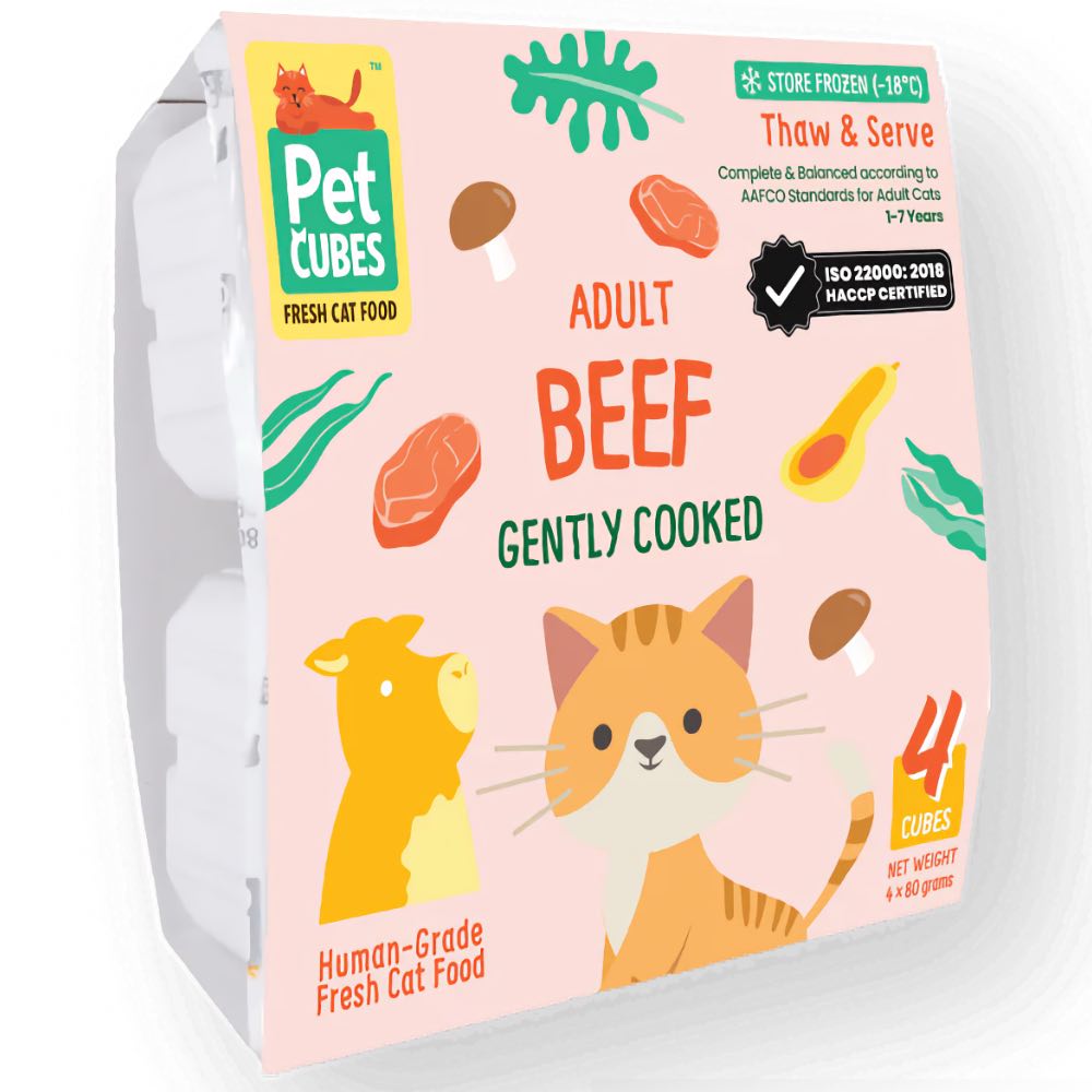 PetCubes Gently Cooked Beef Frozen Cat Food 1.28kg - Kohepets