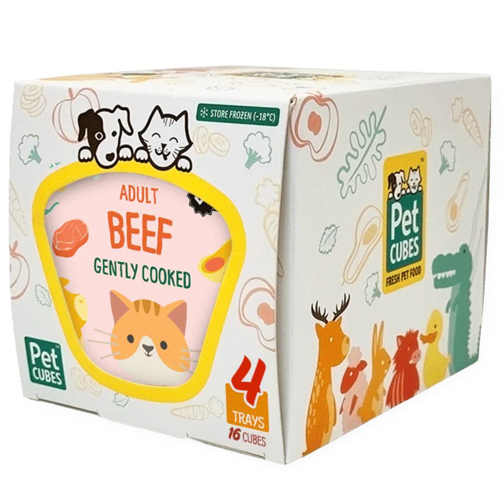 PetCubes Gently Cooked Beef Frozen Cat Food 1.28kg - Kohepets