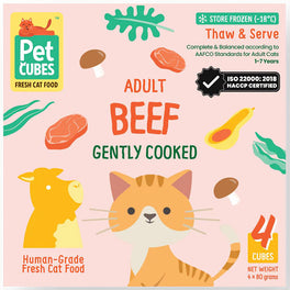 PetCubes Gently Cooked Beef Frozen Cat Food 1.28kg - Kohepets