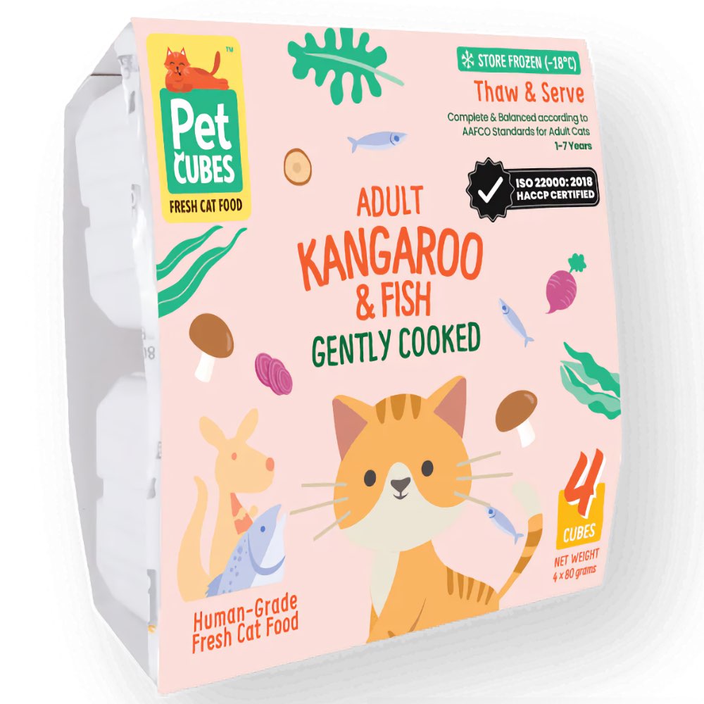 PetCubes Gently Cooked Kangaroo & Fish Frozen Cat Food | Kohepets