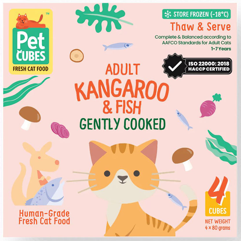 PetCubes Gently Cooked Kangaroo & Fish Frozen Cat Food | Kohepets