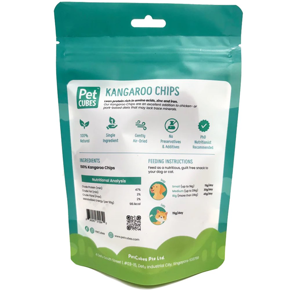PetCubes Kangaroo Chips Grain-Free Treats For Cats & Dogs 50g