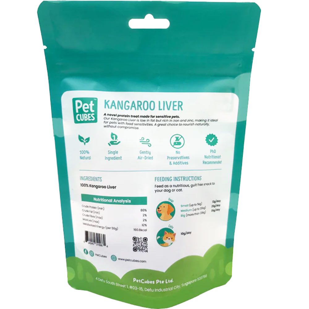 PetCubes Kangaroo Liver Grain-Free Treats For Cats & Dogs 50g