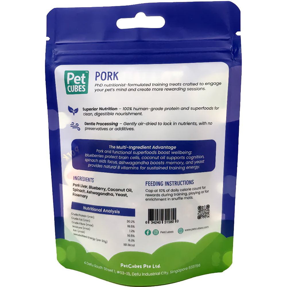 PetCubes Pork Air Dried Training Treats For Cats & Dogs 50g