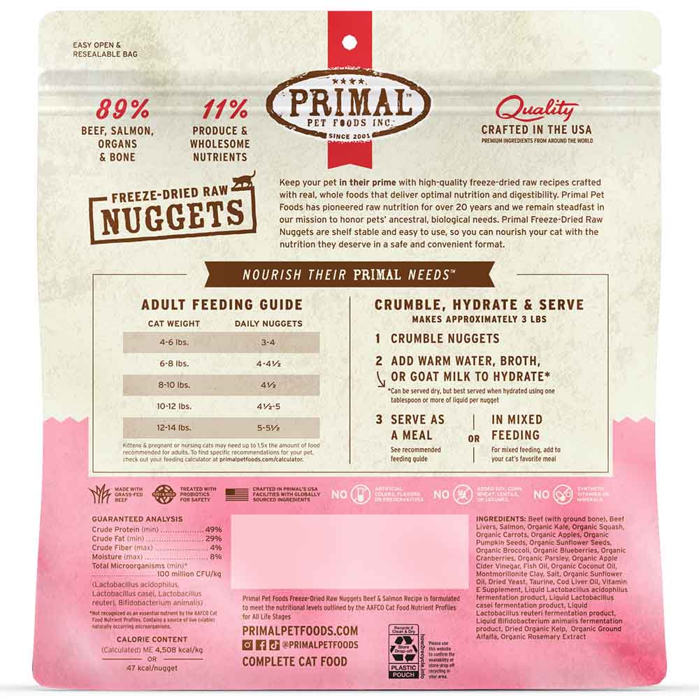 Primal Beef & Salmon Freeze-Dried Raw Nuggets CAT Food 14oz - Kohepets
