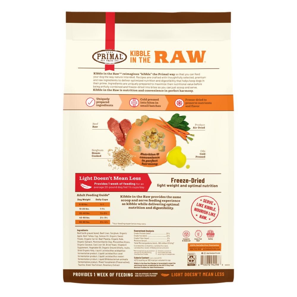 Primal Kibble In The Raw Beef Freeze-Dried Dog Food 1.5lb