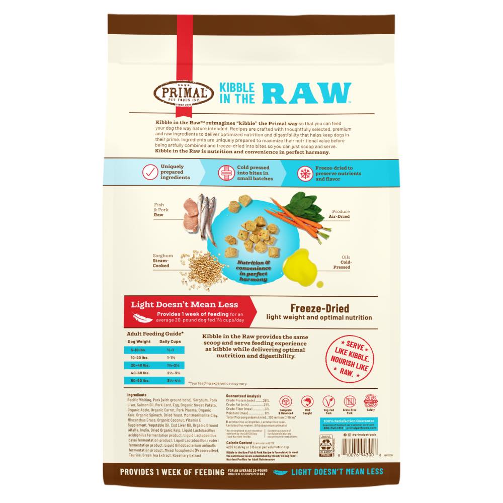 Primal Kibble In The Raw Fish & Pork Freeze-Dried Dog Food 1.5lb